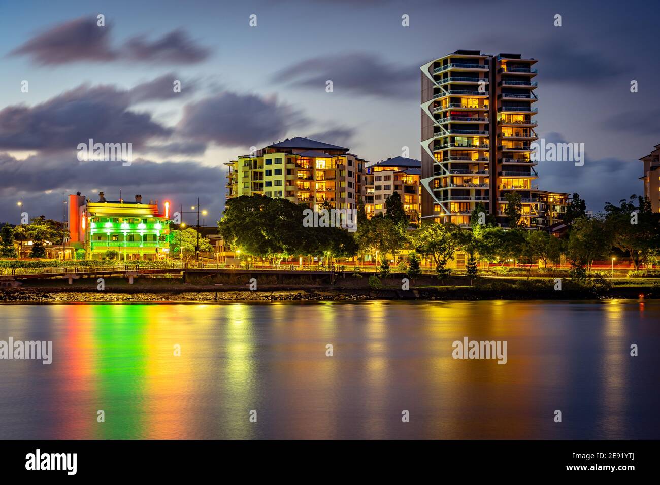Brisbane, Australia Residential apartments at night along the