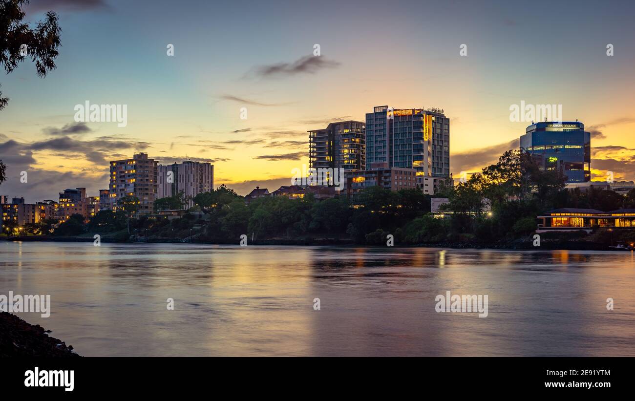 Brisbane, Australia Residential apartments at night along the