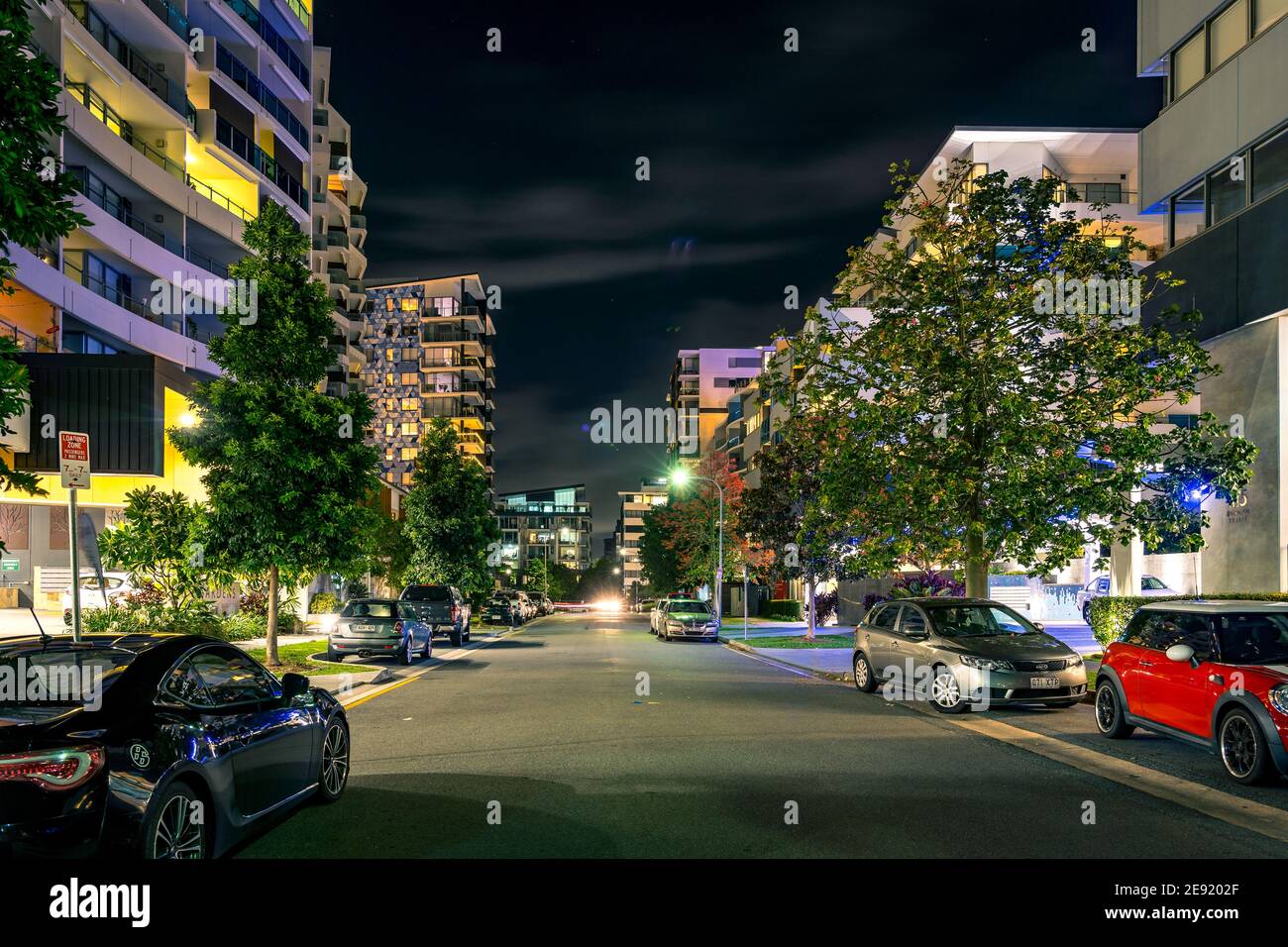 Brisbane, Australia - Residential apartments at night Stock Photo