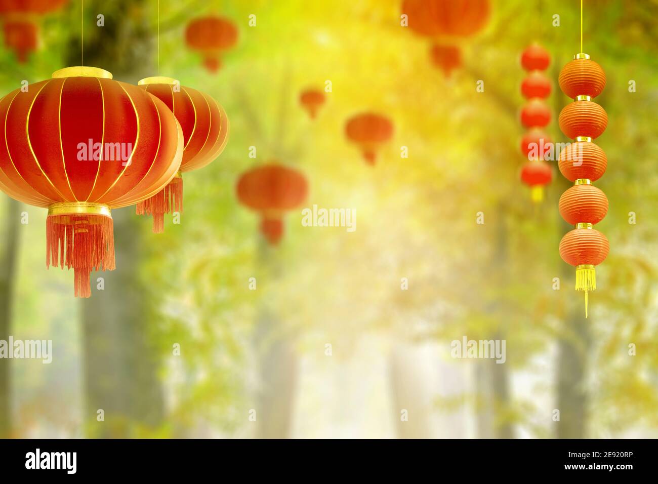 Chinese lanterns hanging with trees background Stock Photo - Alamy