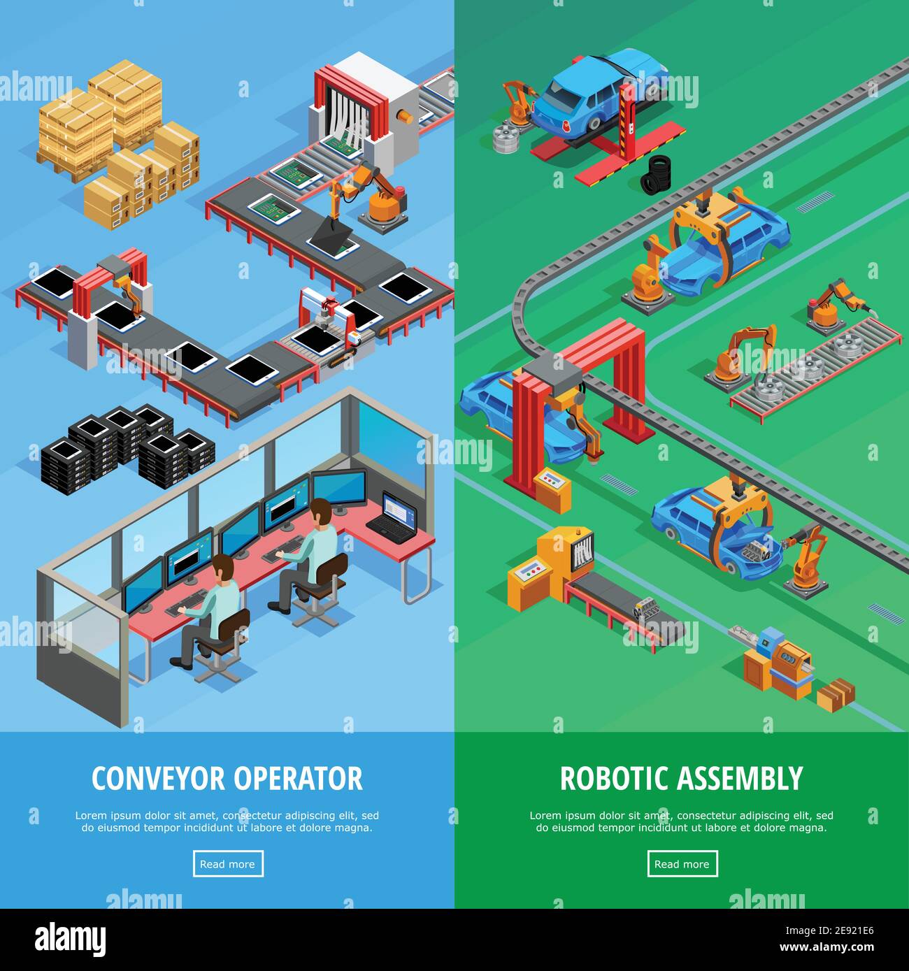 Conveyor operator and automotive manufacture robotic assembly line 2 ...