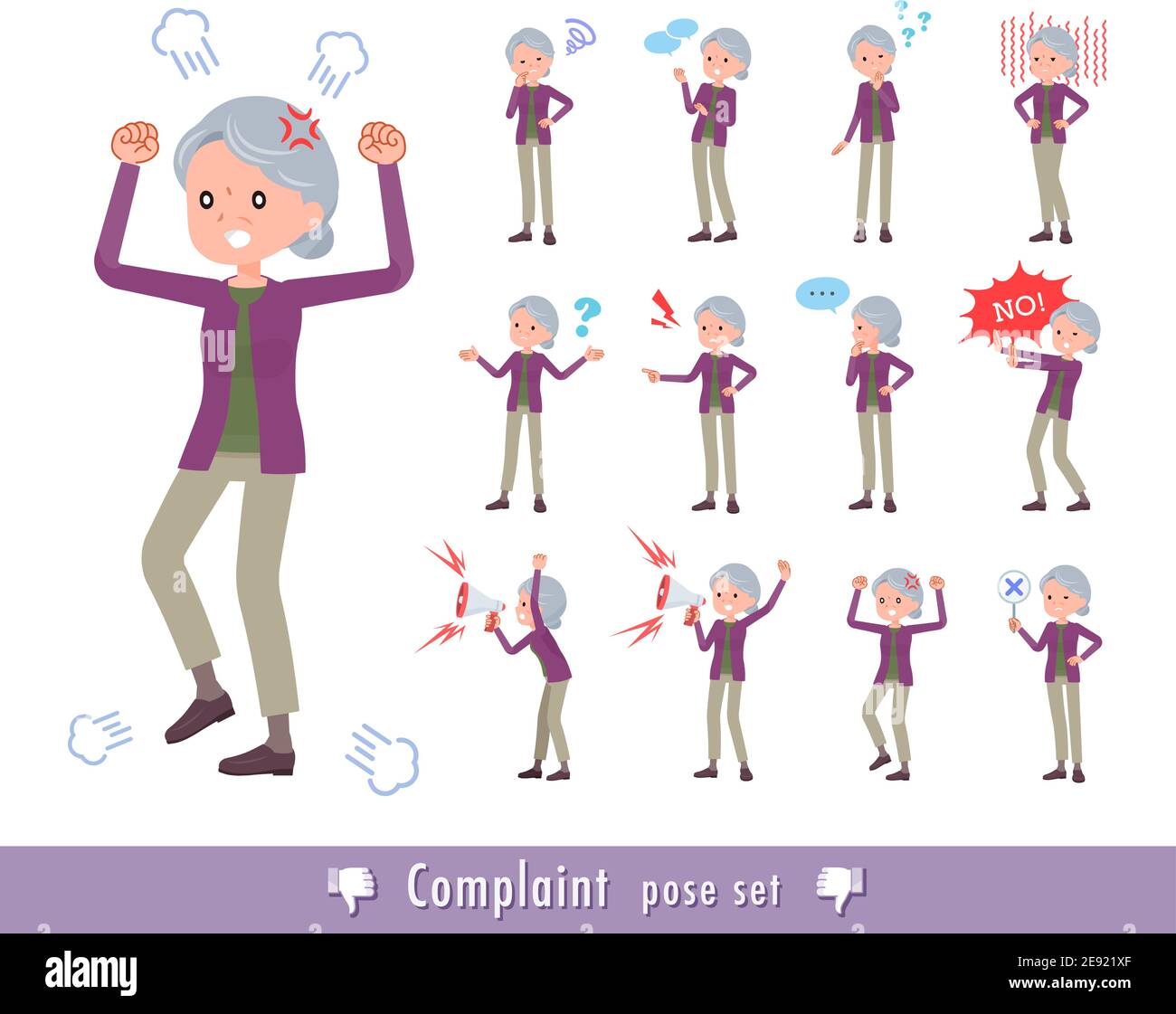 A set of senior women expressing their discontent.It's vector art so easy to edit. Stock Vector