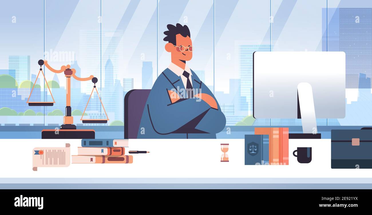 male lawyer sitting at workplace legal law advice and justice concept
