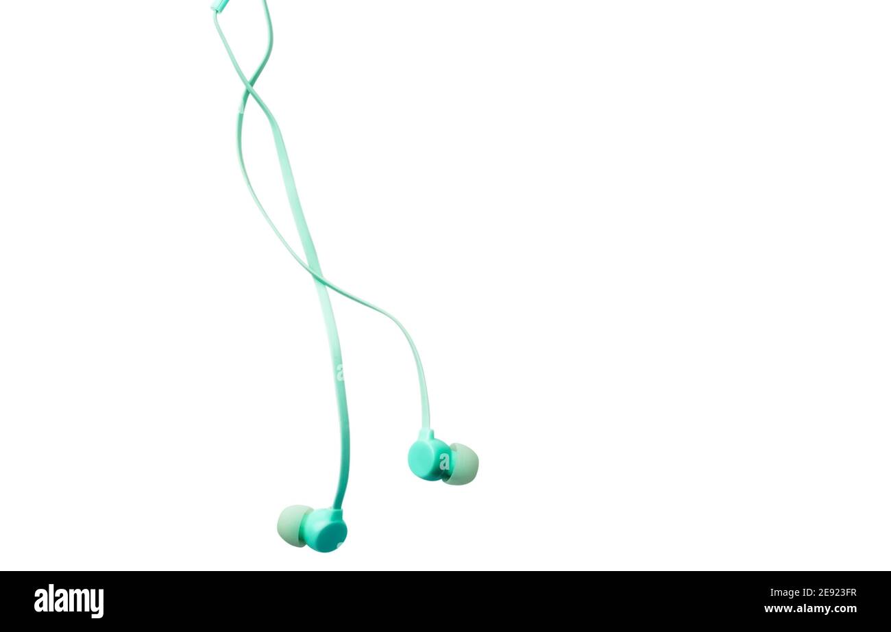 Digital lightblue earbuds isolated on white background Stock Photo Alamy