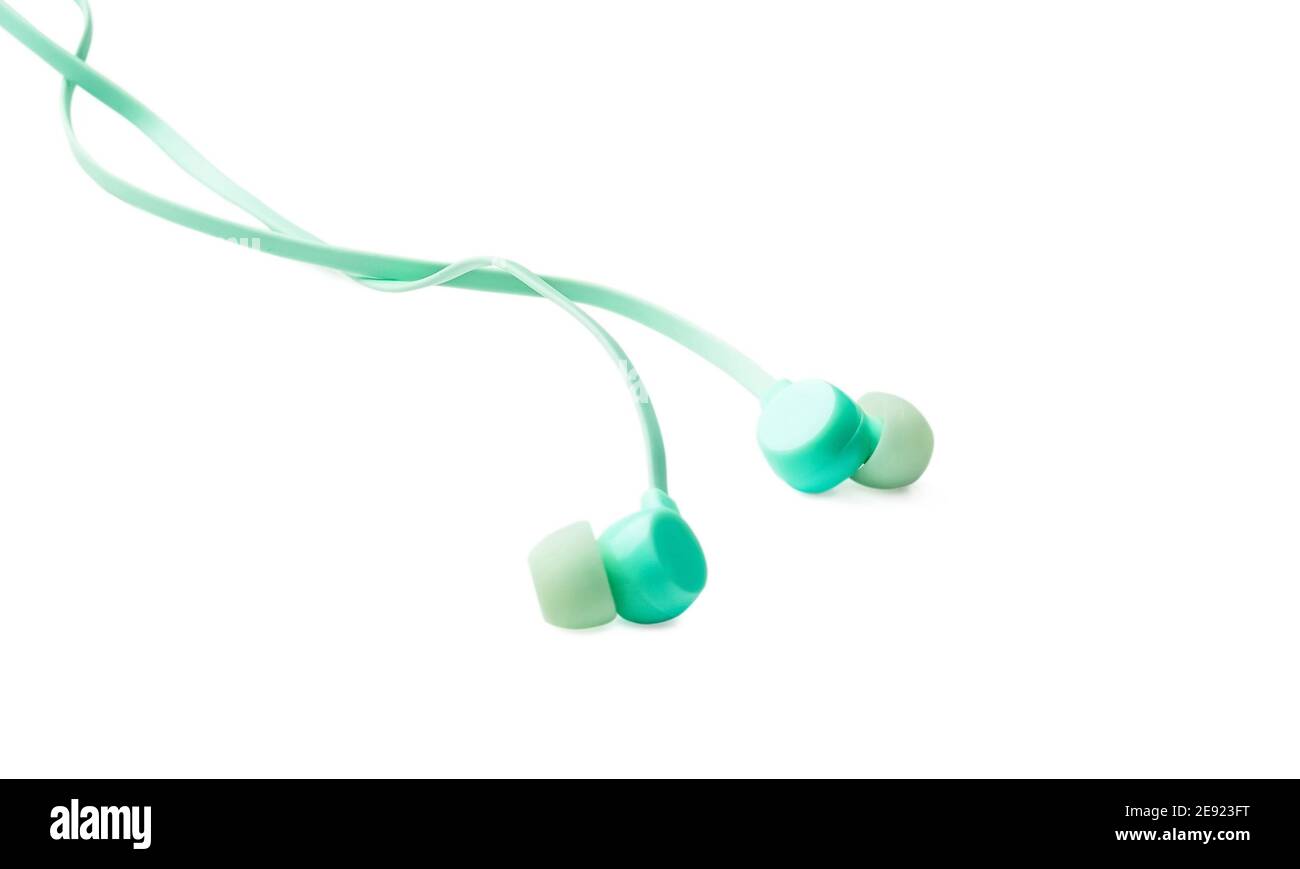Digital lightblue earbuds isolated on white background Stock Photo Alamy