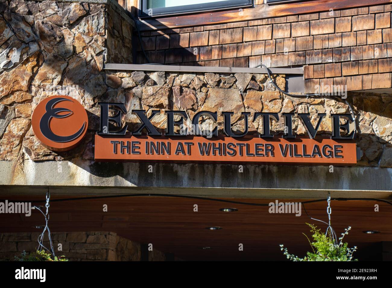 Whistler, Canada - July 5,2020: View of sign Executive The Inn at Whistler Village Stock Photo