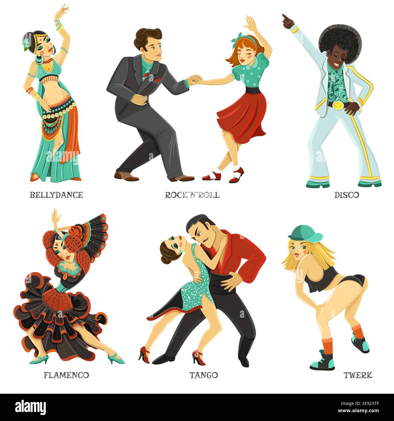 Popular dance pair and individual flat icons set with twerk tango rock ...