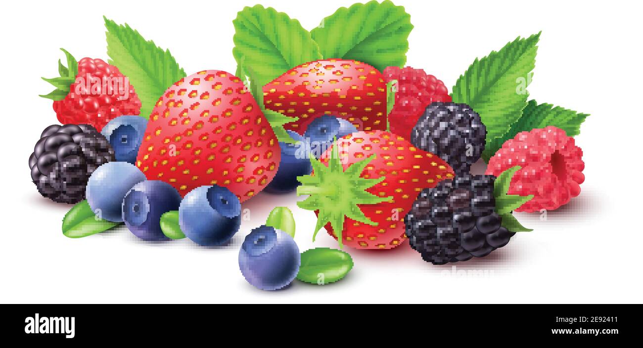 Berries realistic composition with strawberry raspberry blueberry and