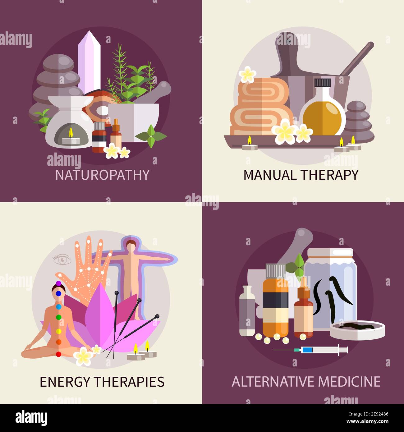 alternative medicine design concept set with elements of naturopathy