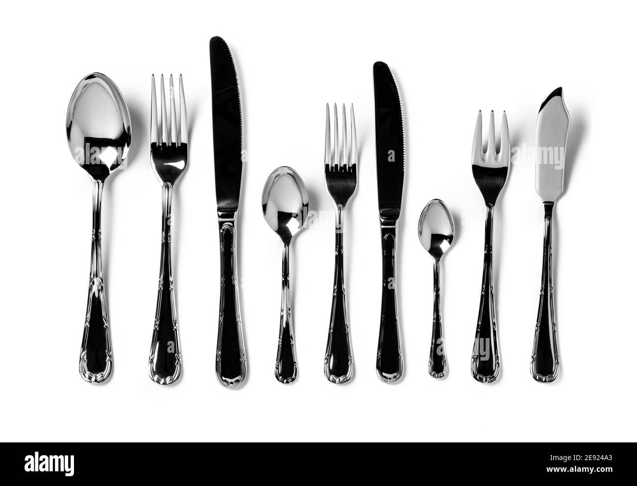 Set of silverware isolated on white background Stock Photo Alamy