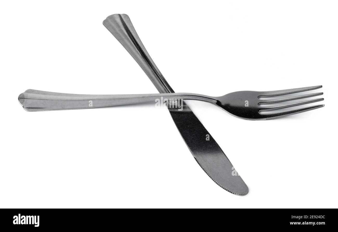 Silver fork and knife isolated on white background Stock Photo Alamy