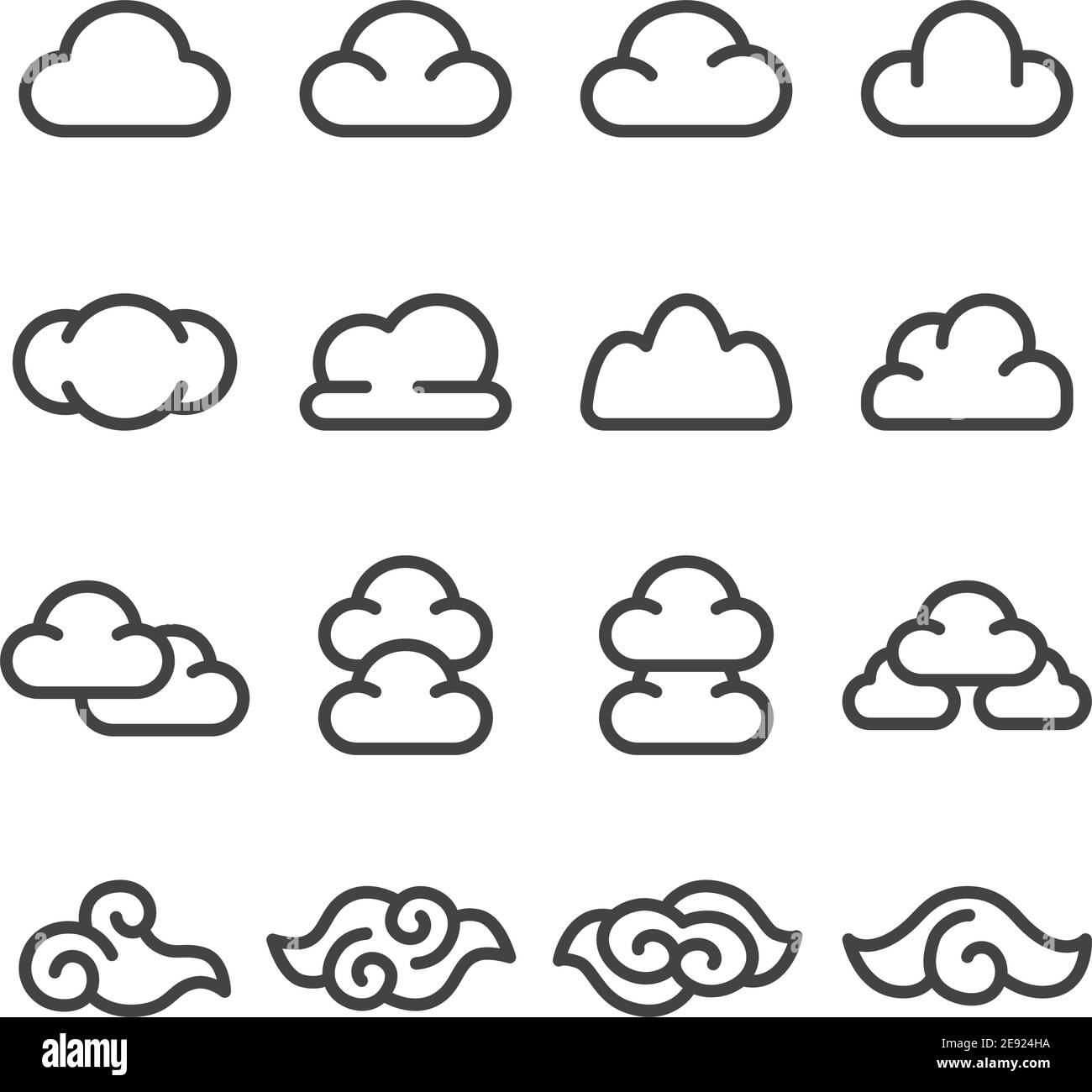 cloud thin line icon set,vector and illustration Stock Vector