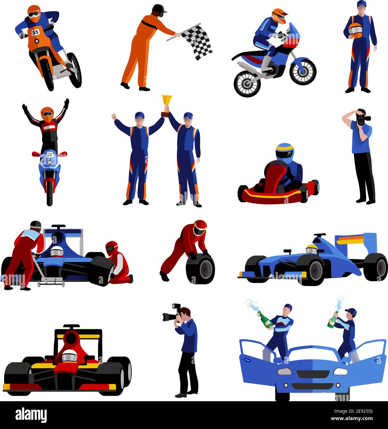 Race and rally icons set with moto auto rally and victory symbols flat  isolated vector illustration Stock Vector Image & Art - Alamy