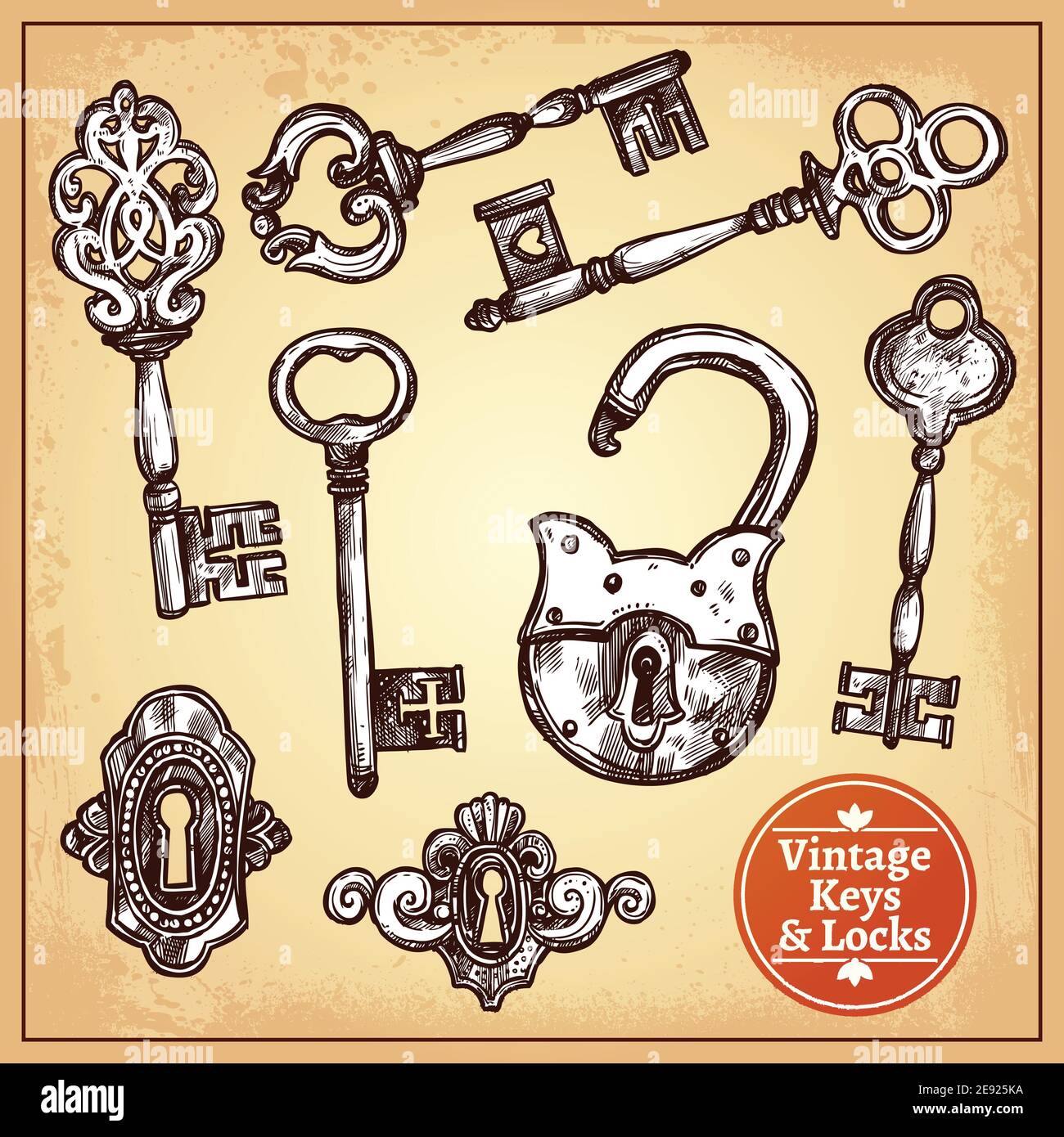 Vintage keys and locks hand-drawn collection Vector Image