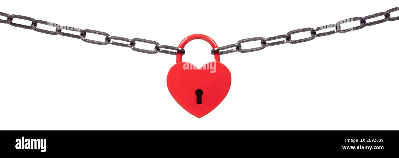 Lock of love - Red heart lock and chain Stock Photo - Alamy