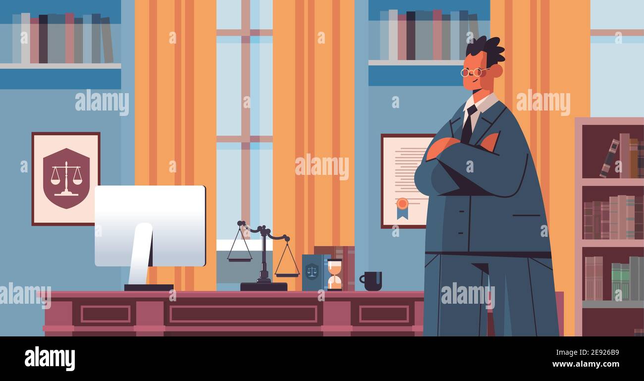 male lawyer standing near at workplace legal law advice and justice