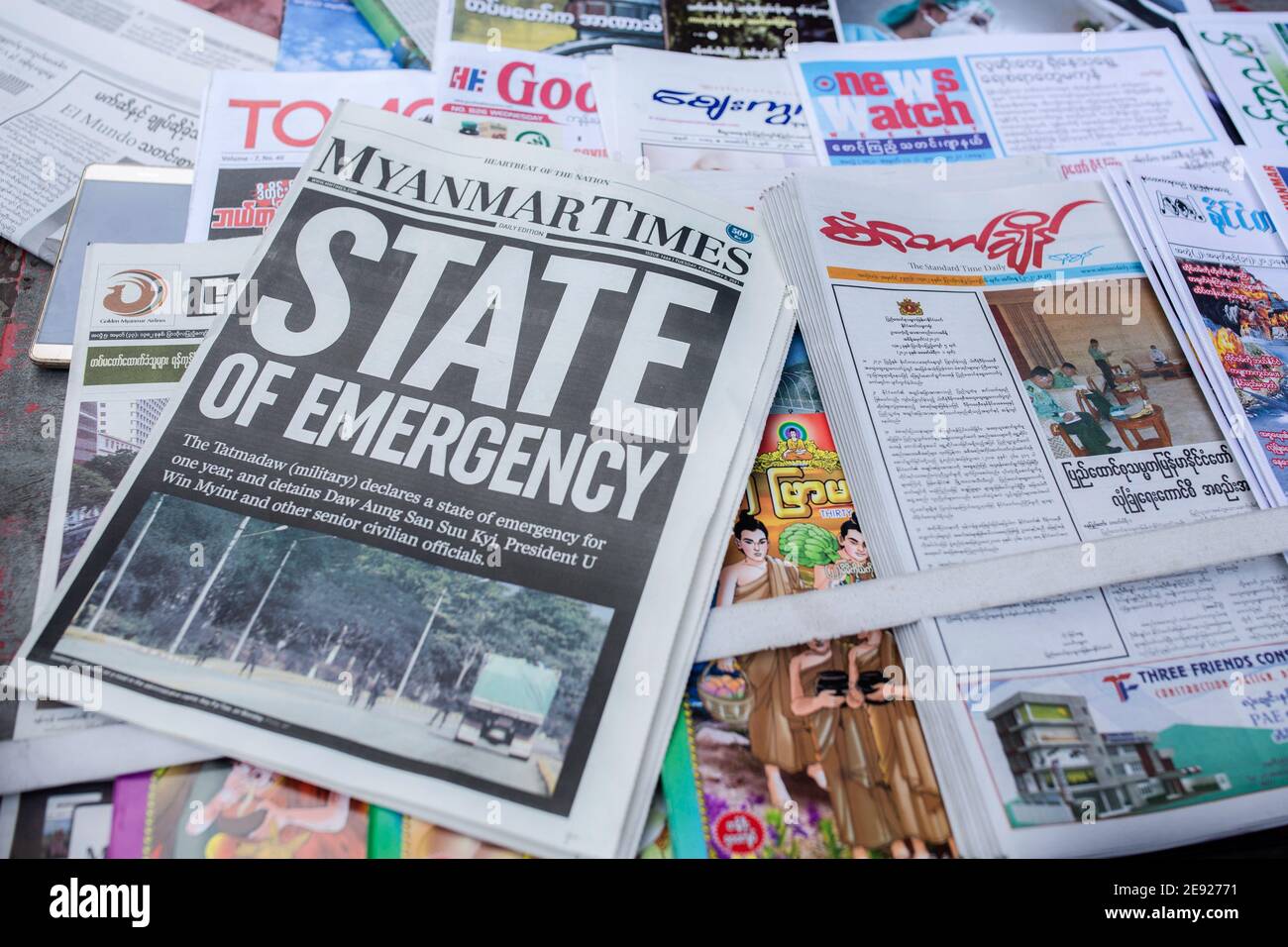 Yangon Myanmar 02nd Feb 21 Myanmar Times Newspaper With The Headline State Of Emergency Among Other Newspapers For Sale Are Seen On Display A Day After The Myanmar S Military Detained The Country S Yangon Myanmar 02nd Feb 21 Myanmar Times Newspaper With The Headline State Of Emergency Among Other Newspapers For Sale Are Seen On Display A Day After The Myanmar S Military Detained The Country S