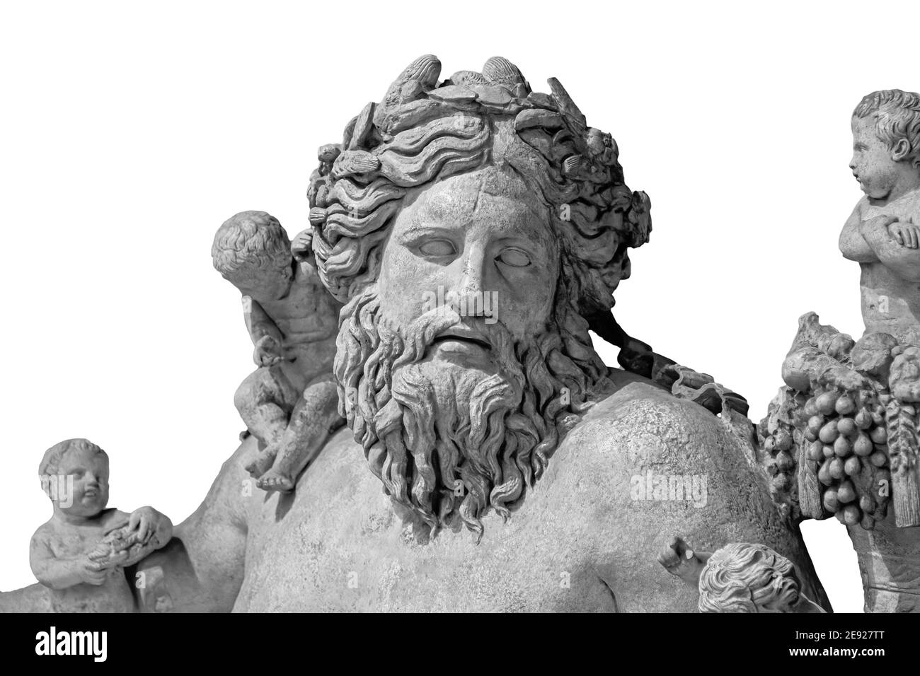 Ancient statue of Nile river god. Head and shoulders detail of the ancient art sculpture bearded man isolated on background Stock Photo