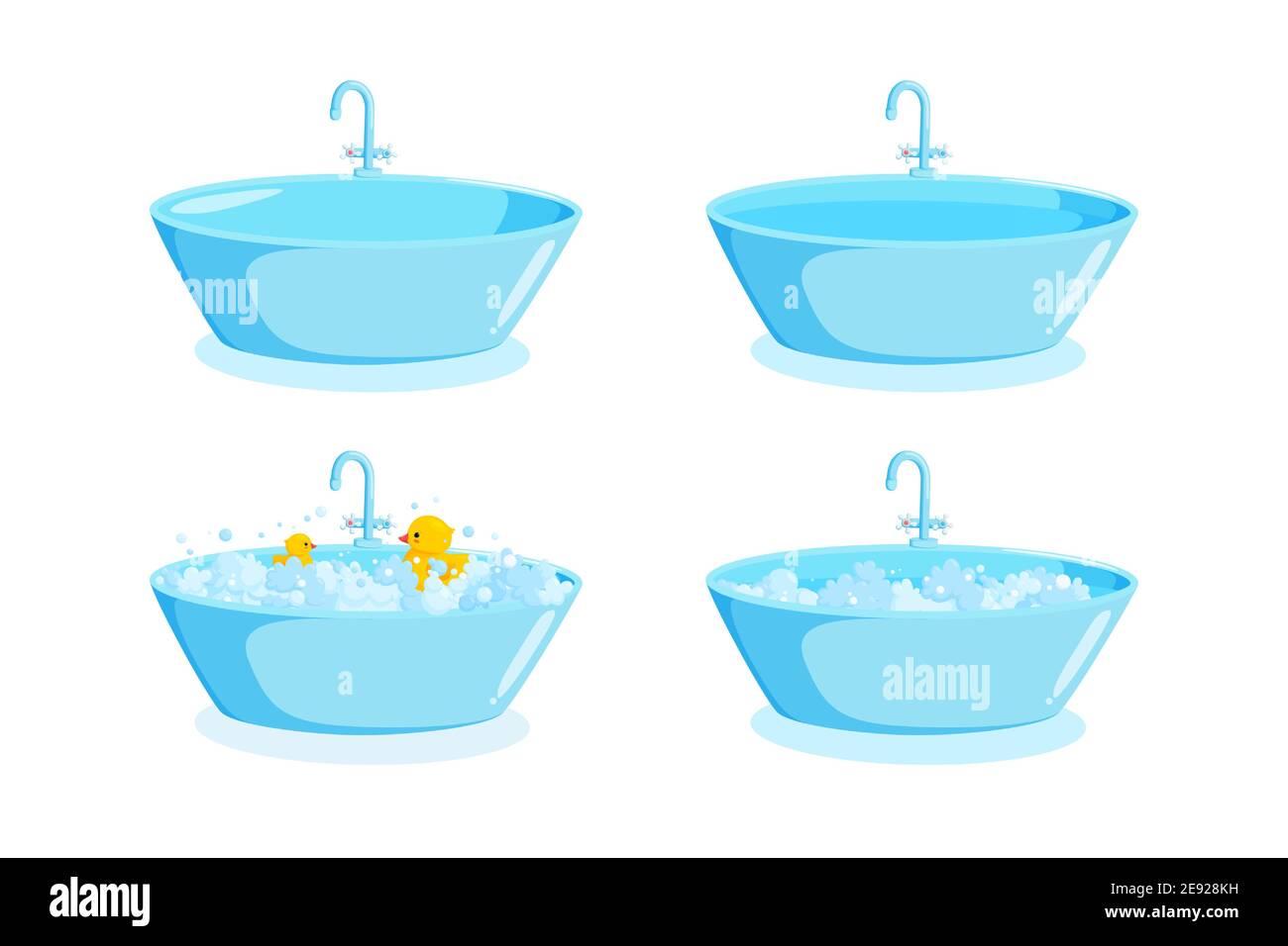 Bathtub with faucet, ducks and suds. Ellipse tub set with tap with soap  foam. Vector illustration in cartoon style Stock Vector Image & Art - Alamy