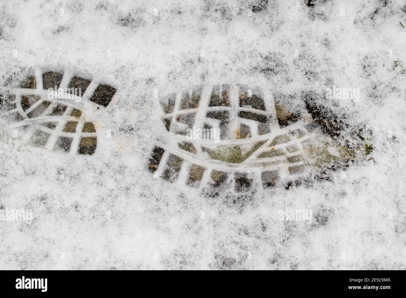 Footprints in the snow. Stock Photo