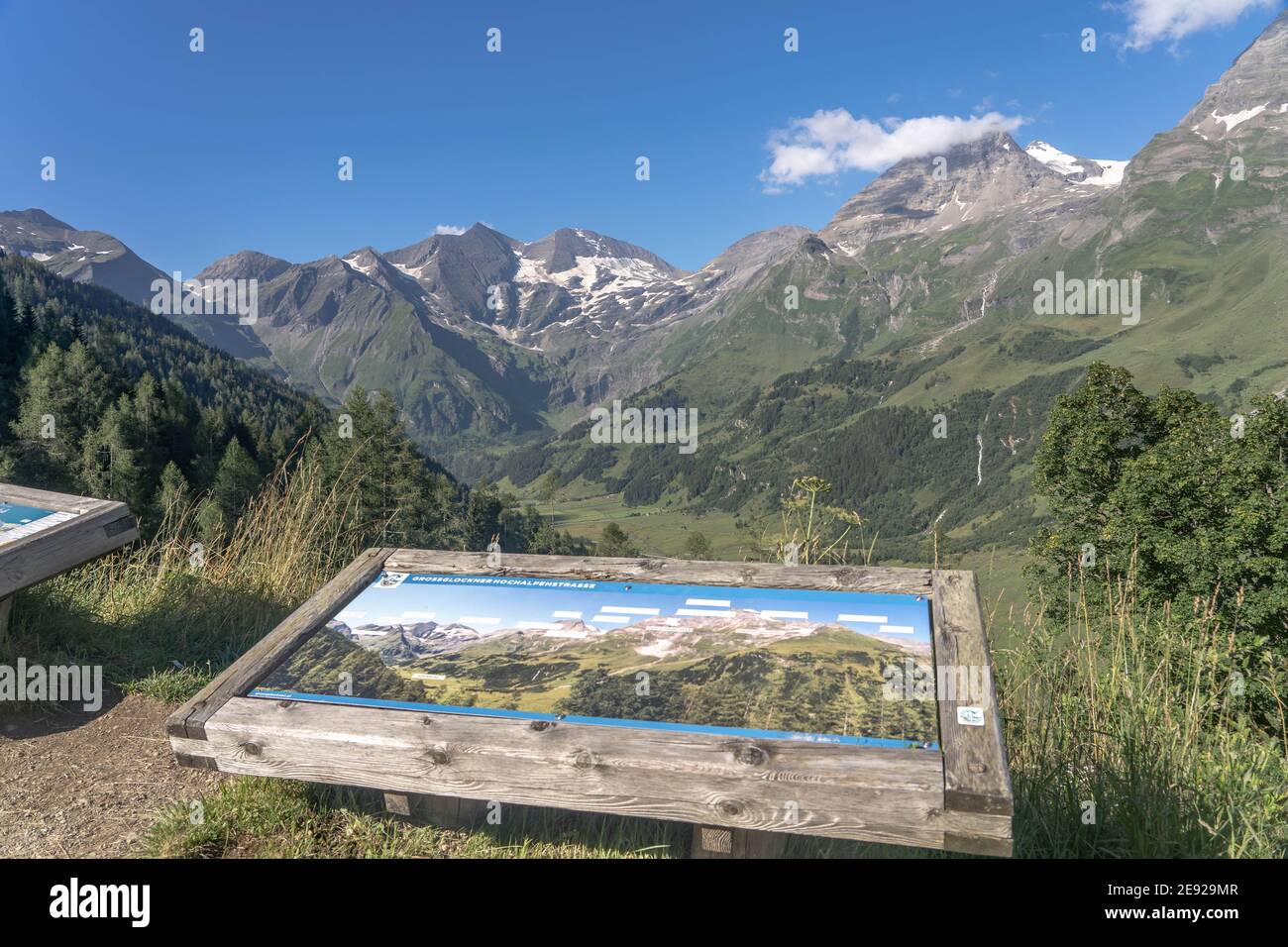 Grossglockner, Austria - Aug 8, 2020: Map shows Hohe Tauern mountain range on high alpine road Stock Photo