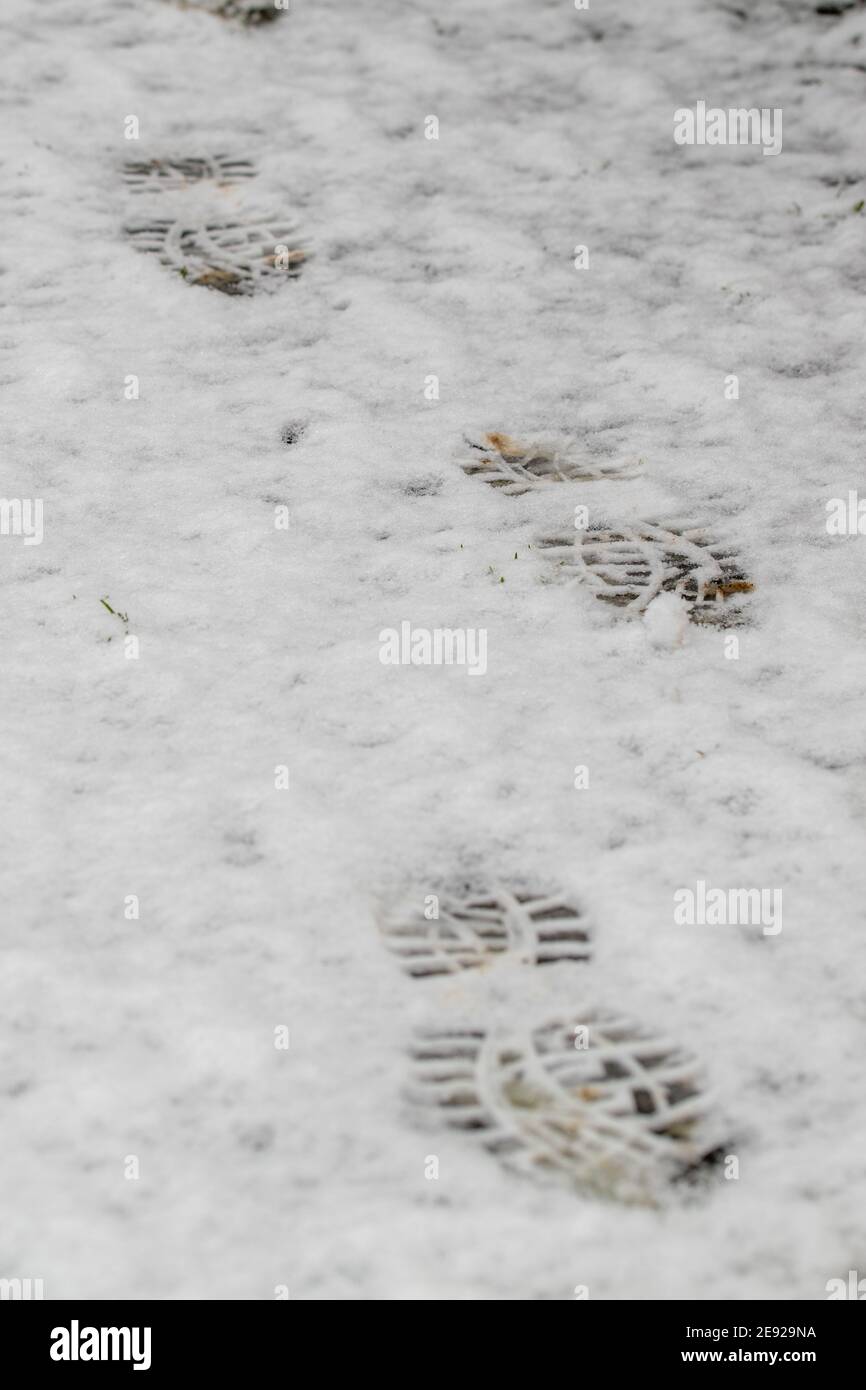 Footprints in the snow. Stock Photo