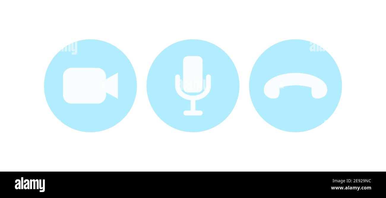Virtual hangouts icons for conference call. Video, sound and call icons isolated on white background. Flat vector illustration Stock Vector