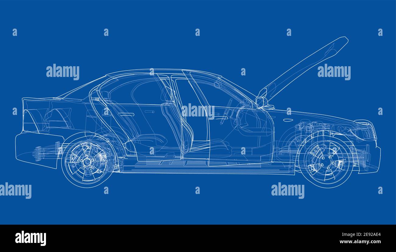 Electric Car With Chassis. Vector rendering of 3d Stock Vector