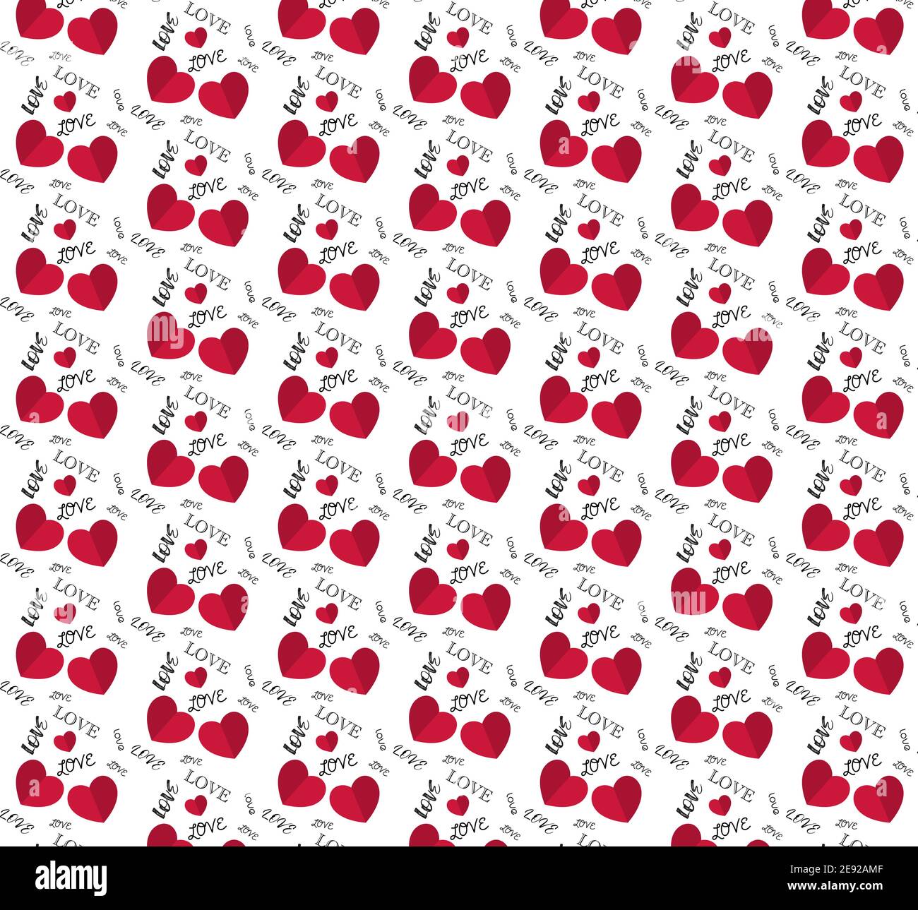 Red heart seamless vector pattern on a white background Stock Vector
