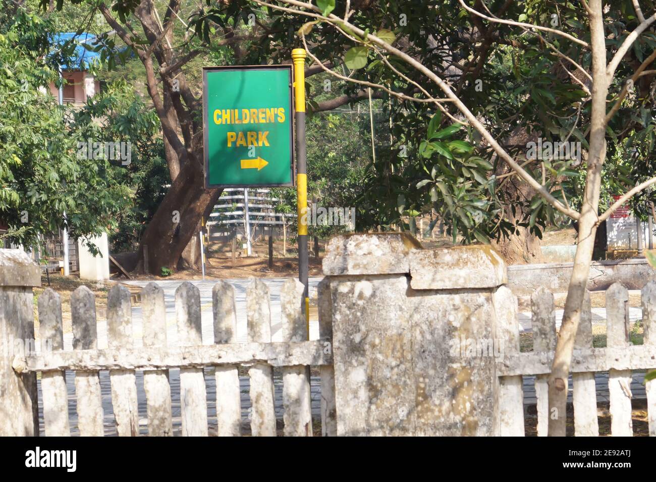 Sign board of children park in vazhani dam garden Stock Photo