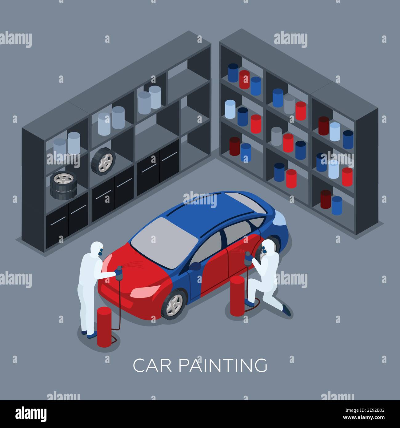 Professional car painting process by auto service garage with paint