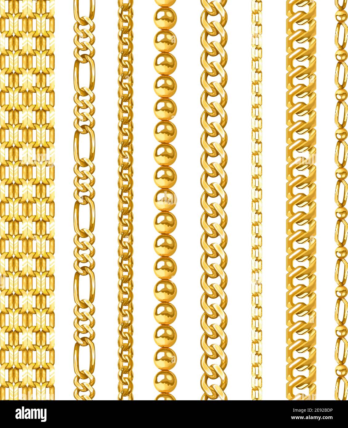 Jewelry golden chains in different shapes realistic set isolated vector ...