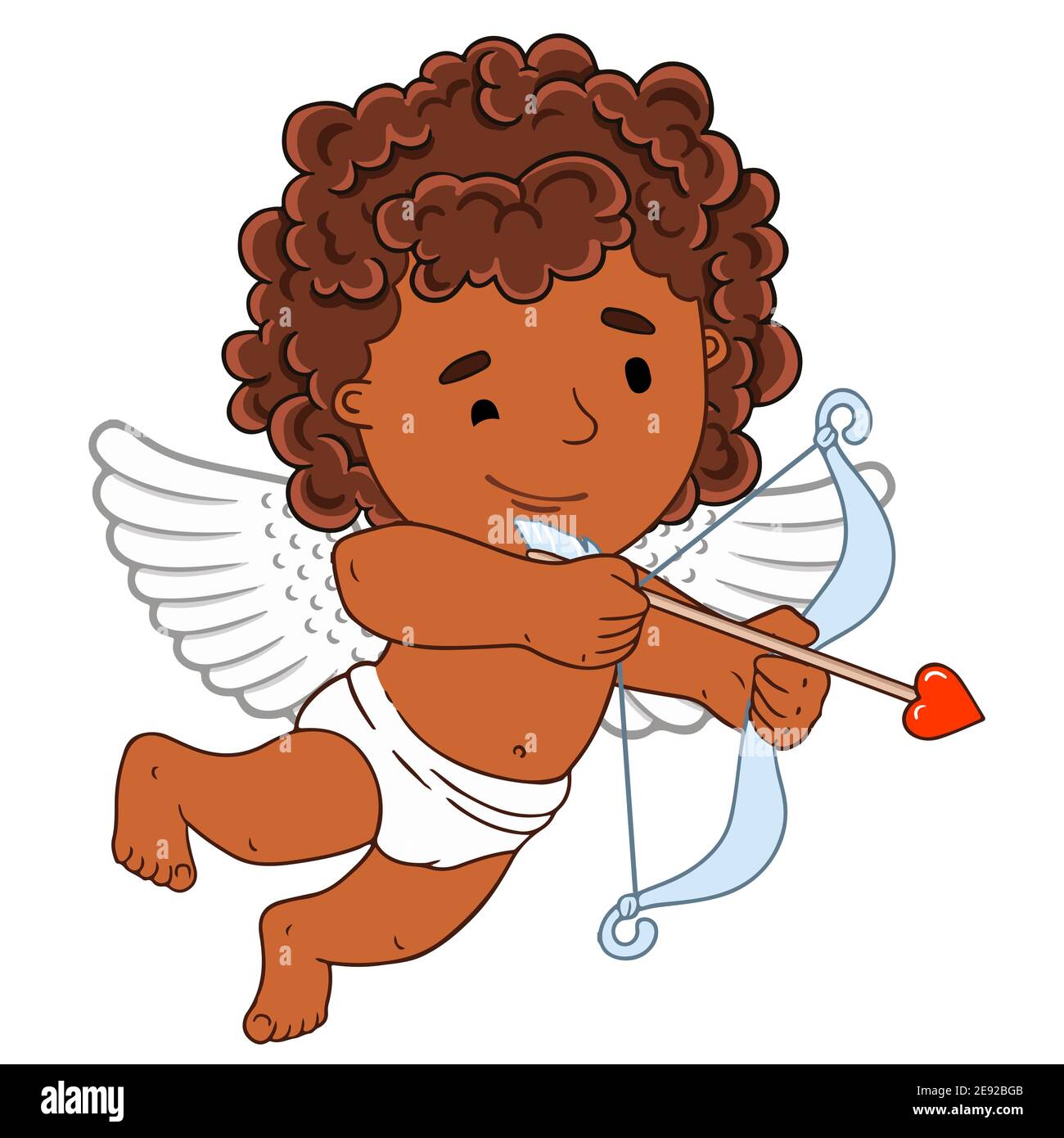 Stock Vector Graphics little cute black angel shoots with bow arrow. Valentine's Day Stock Vector
