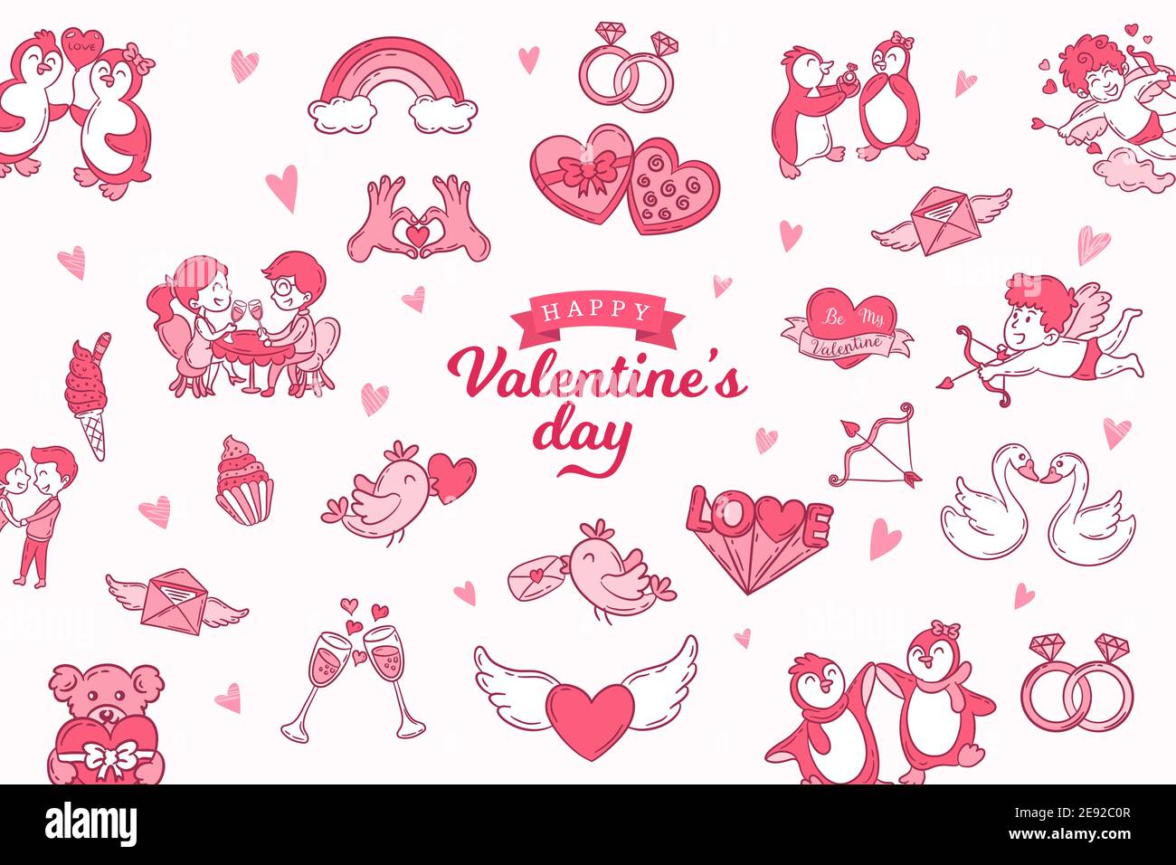 Valentine's day elements. Set of cute hand drawn icons about love ...