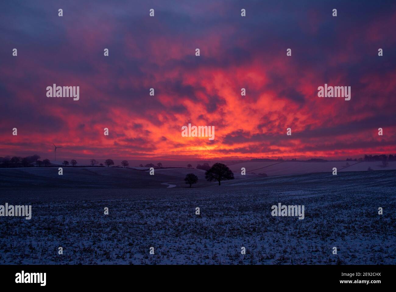 Vibrant Winter Sunrise At Dorket Head, Arnold Calverton Nottinghamshire 