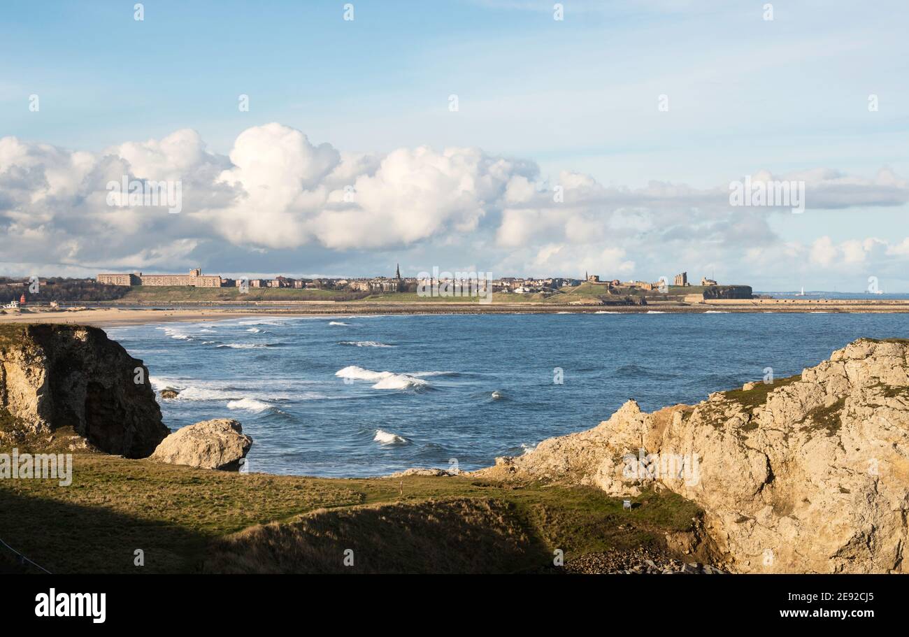 View of Tynemouth from Trow Point, South Shields, north east England, UK Stock Photo