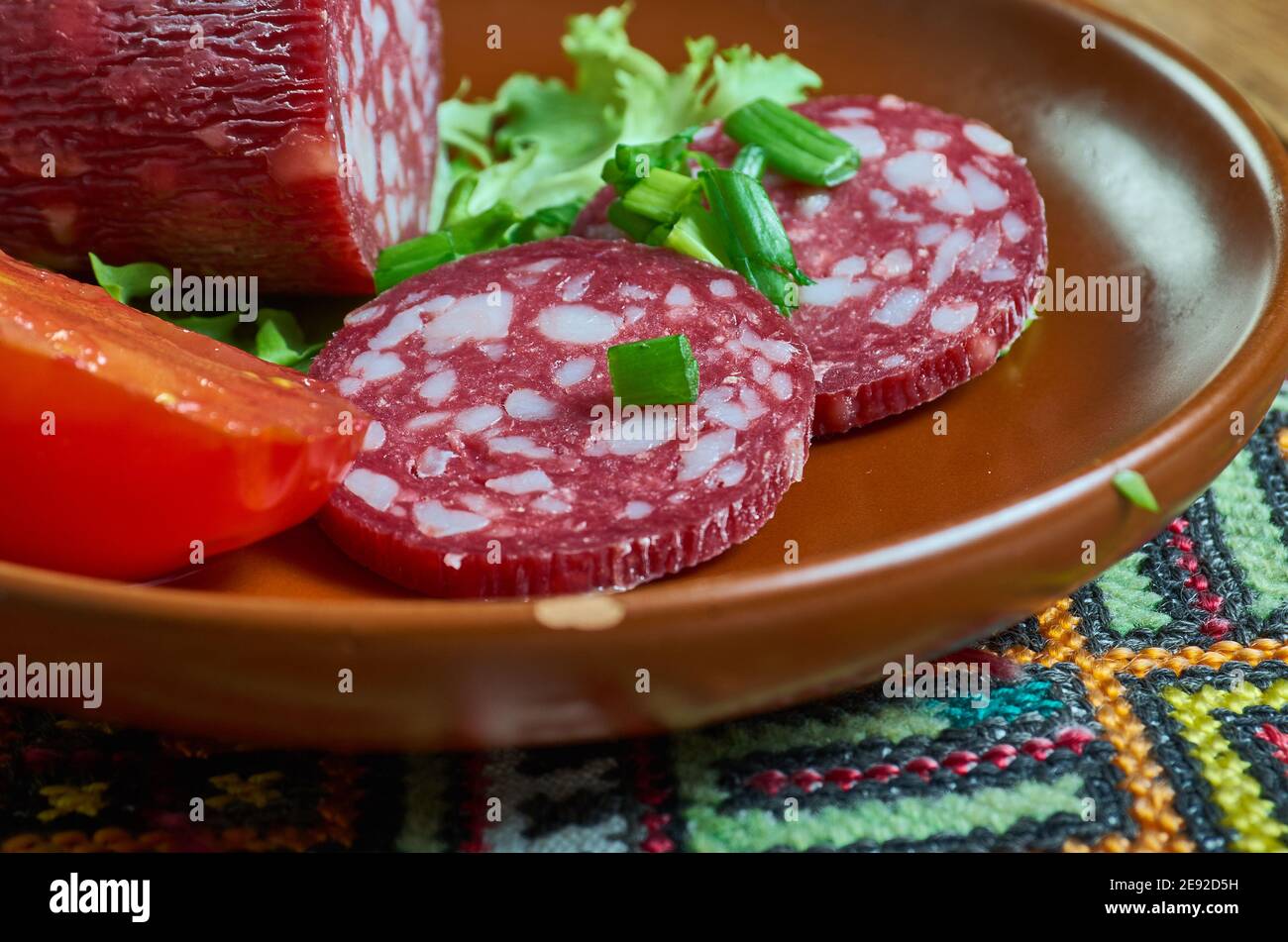Gyulai Hungarian sausage made in Gyula Hungary made from pork in natural casings and gets its spicy flavor from paprika and cayenne pepper Stock Photo Alamy
