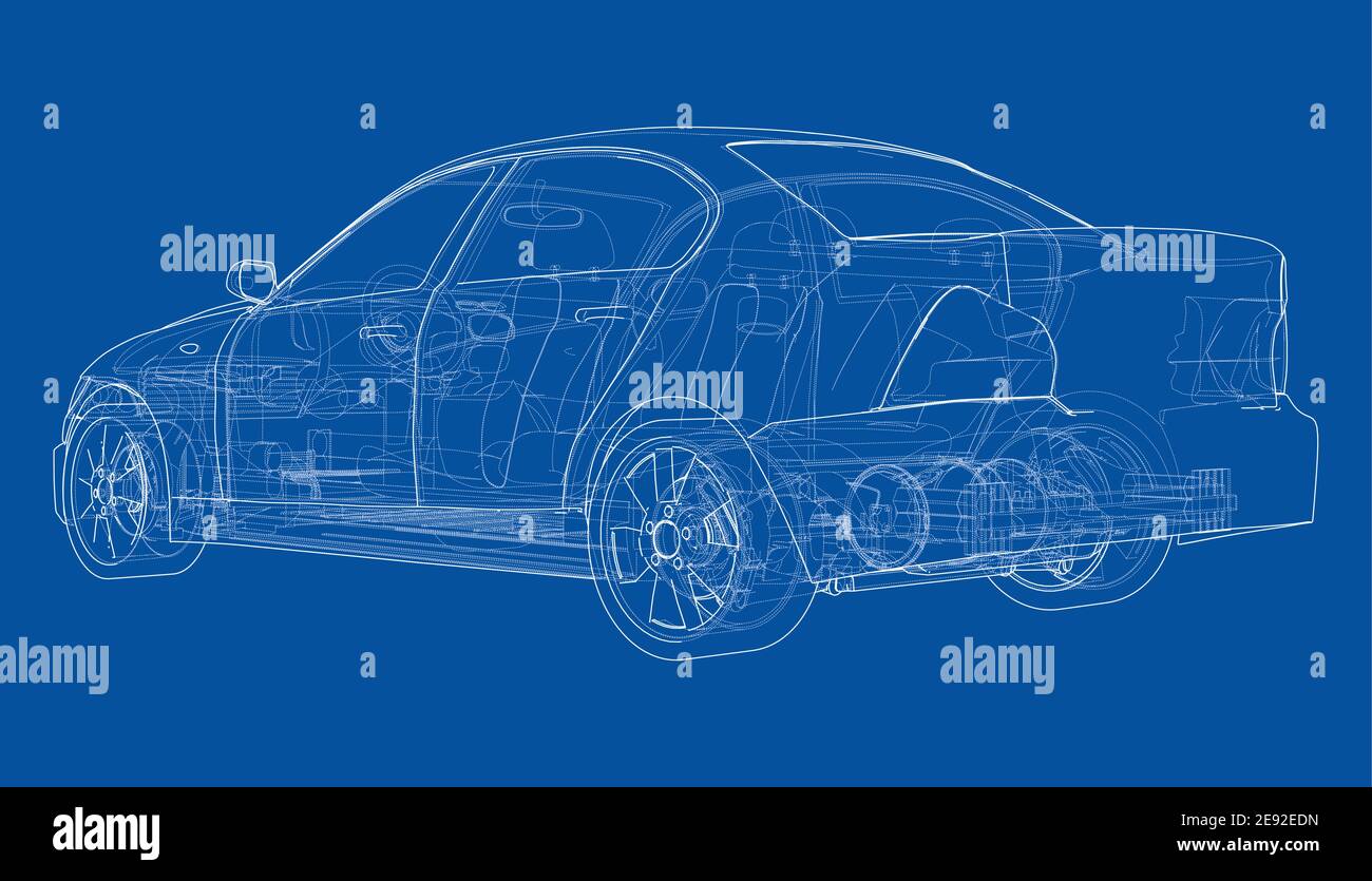 Electric Car With Chassis. Vector rendering of 3d Stock Vector