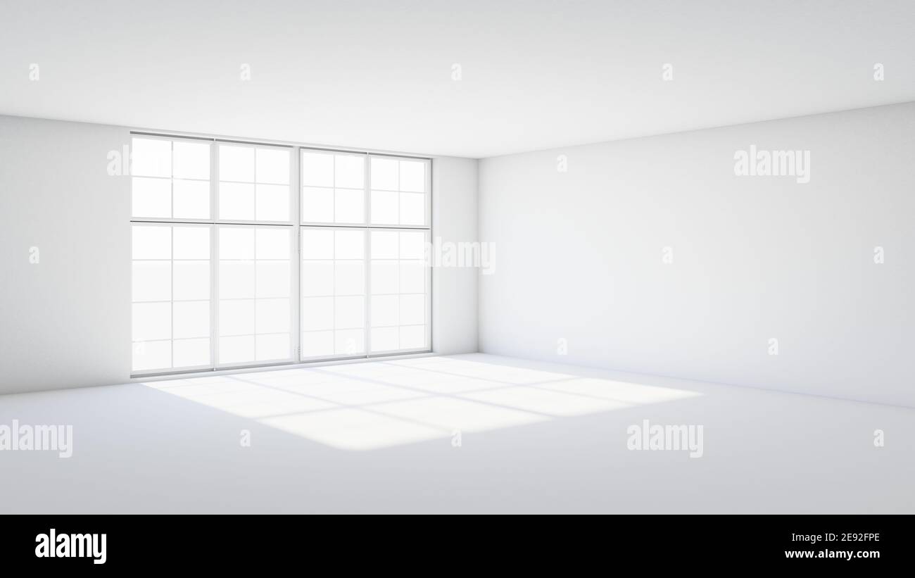 White room with incident light from the window. 3d render Stock Photo