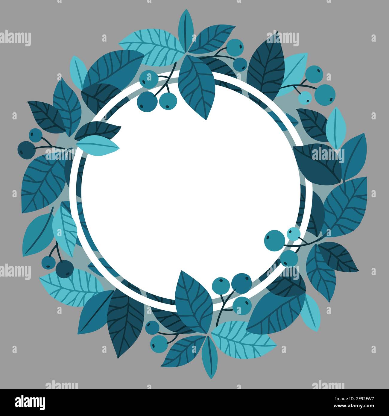 Blue trends leaves and berries elements template. Hand-drawn vector illustrations for poster, card or background Stock Vector