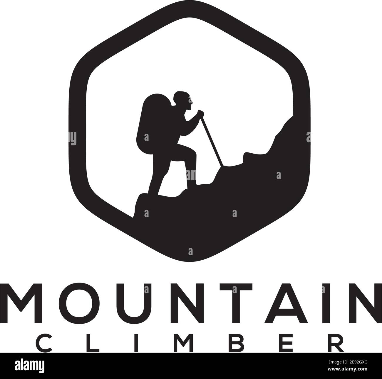 Moutain climber logo design vector illustration template Stock Vector