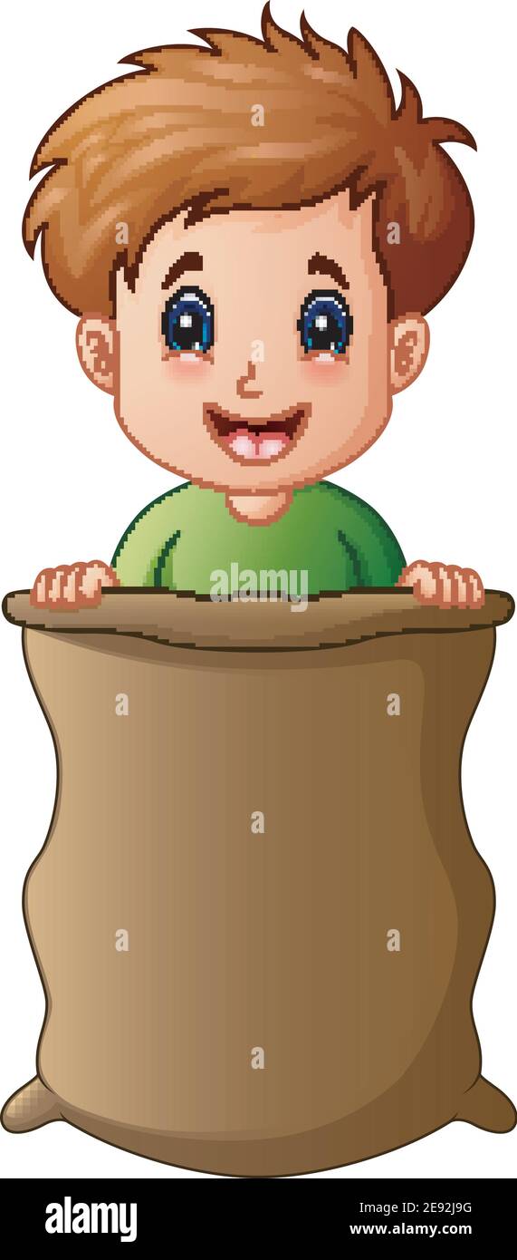 Vector illustration of Little boy playing jumping sack race Stock ...