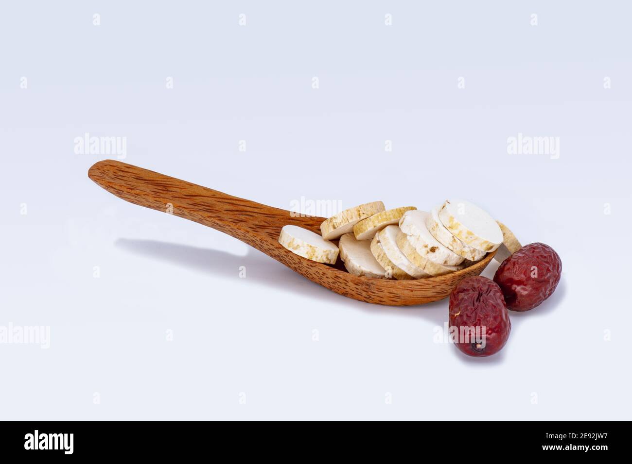 Chinese traditional medicine -- -- -- -- -- -- -- the yam in the wooden spoon and red dates Stock Photo