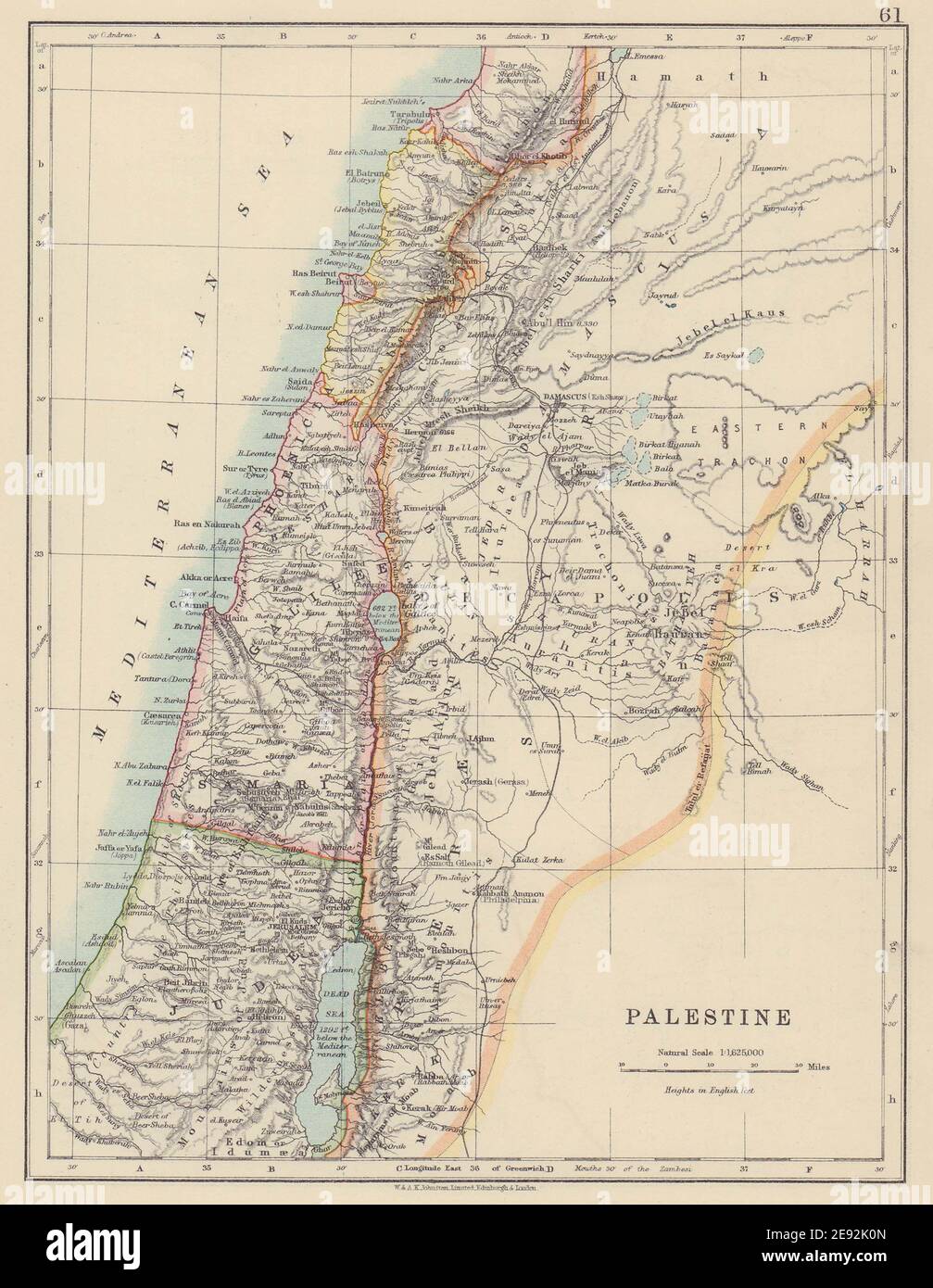 PALESTINE. Galilee Samaria Judea Perea Phoenicia Decapolis. JOHNSTON 1910 map Stock Photo