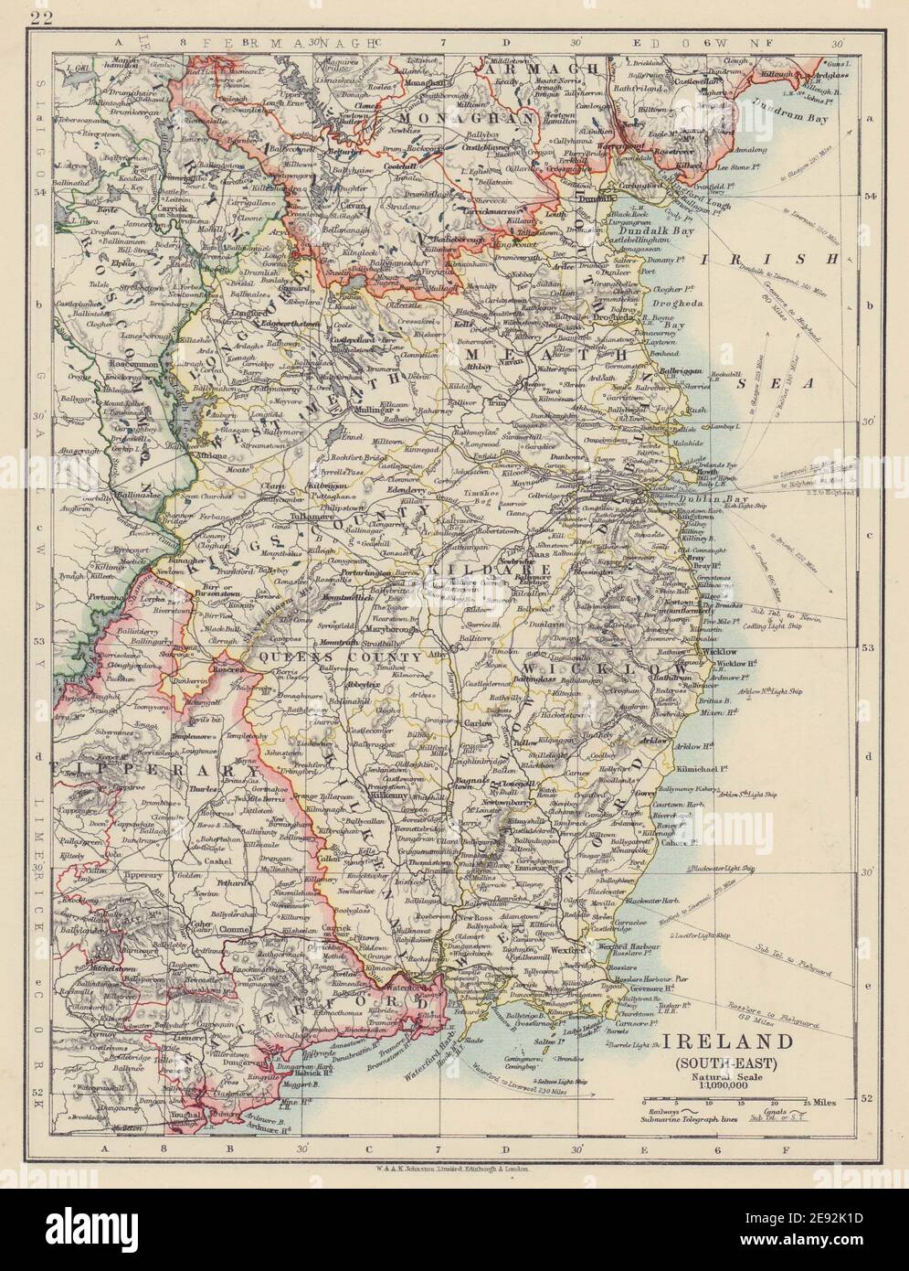 LEINSTER. Meath Dublin Longford Wexford Wicklow. SE Ireland. JOHNSTON 1910 map Stock Photo