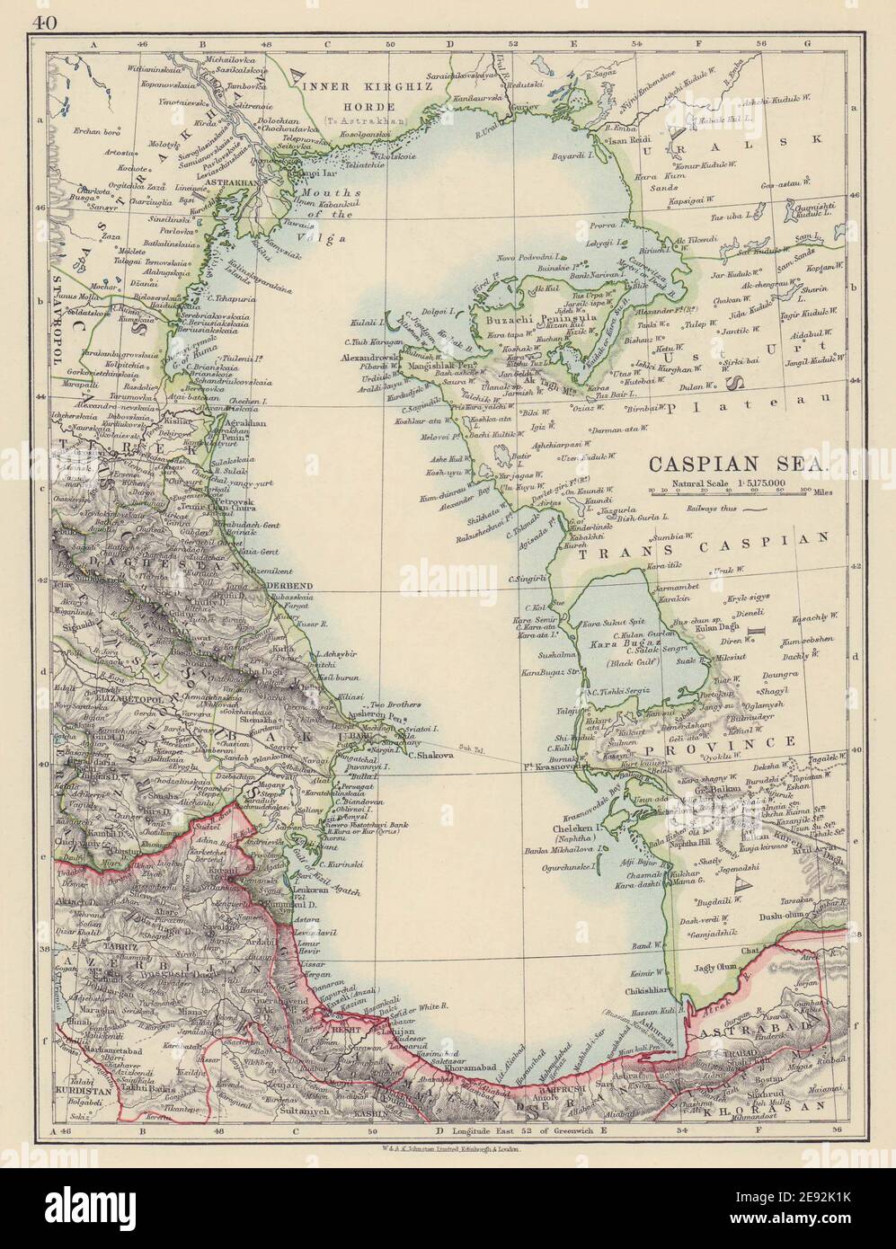 CASPIAN SEA. Baku Persia Astrakan. 'Inner Kirghiz Horde'. JOHNSTON 1910 map Stock Photo