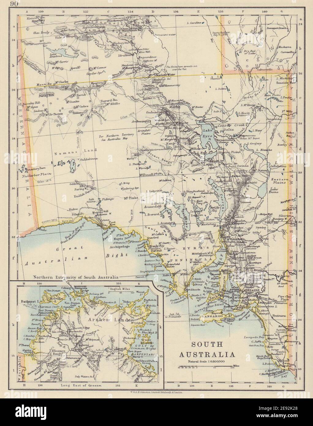 SOUTH AUSTRALIA. Explorer route Sturt Giles Elder Forrest Eyre Tictkins 1910 map Stock Photo