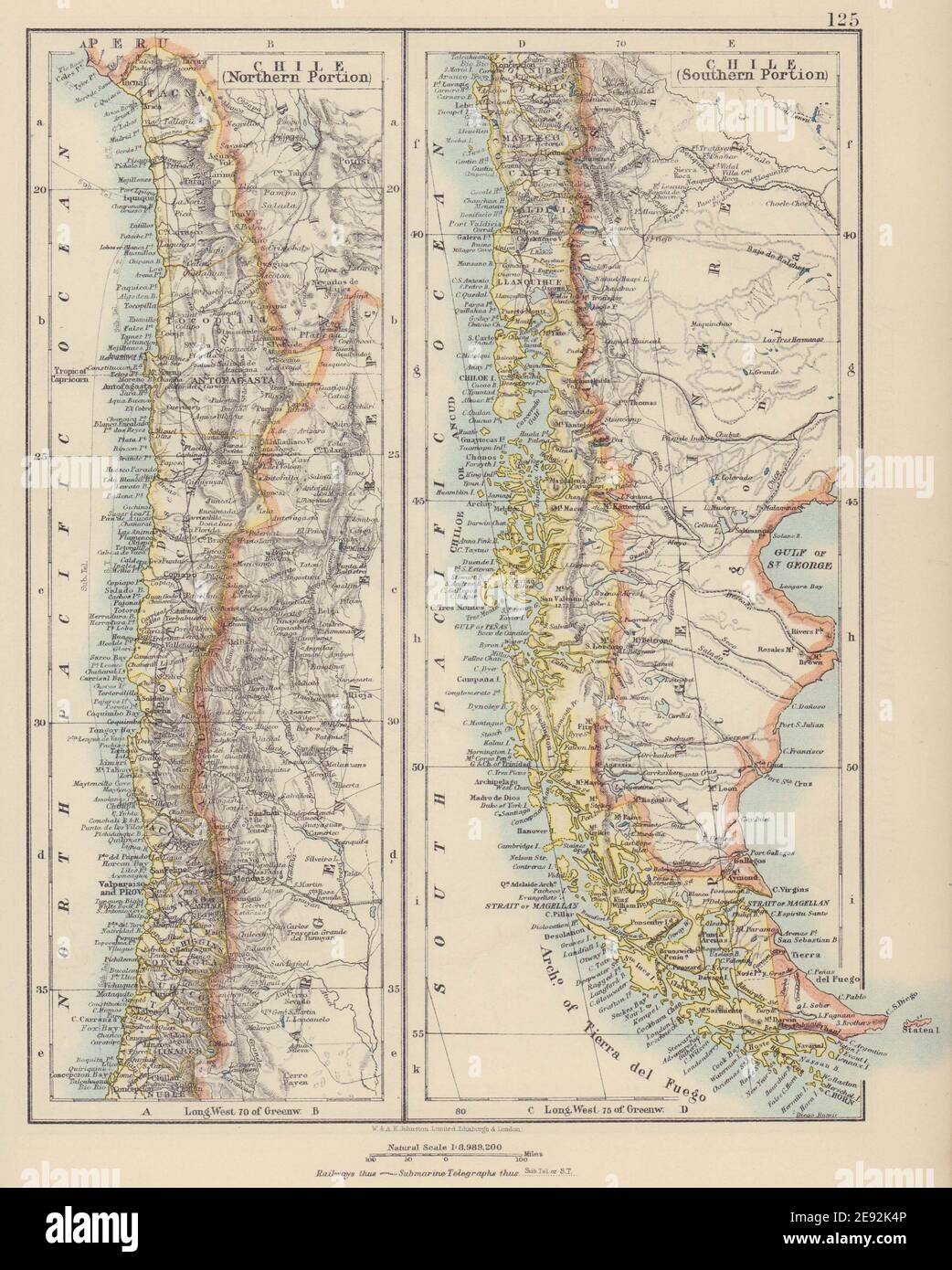 CHILE. Patagonia Cape Horn Tierra del Fuego. Steamship routes. JOHNSTON 1910 map Stock Photo