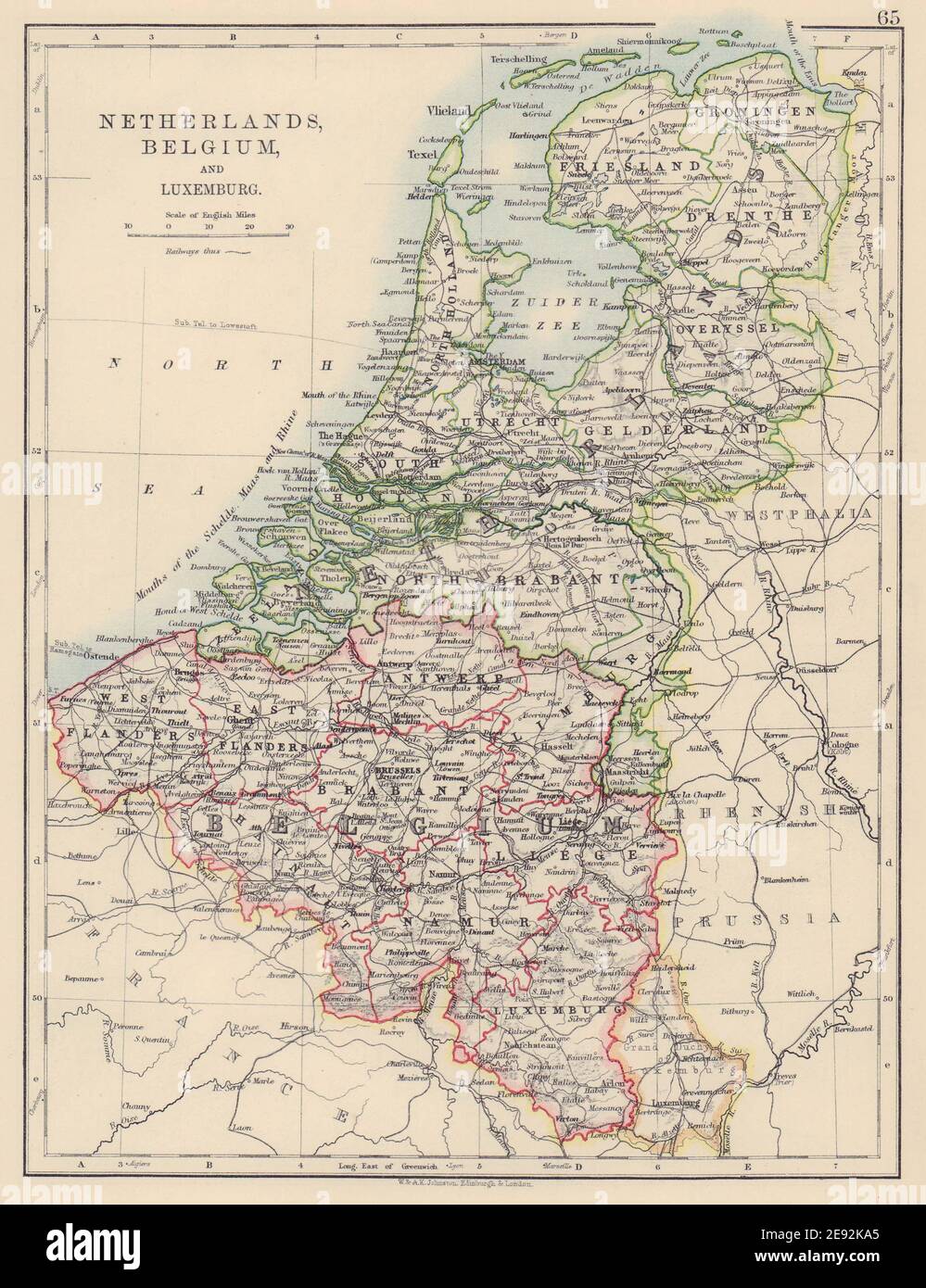 BENELUX. Netherlands Belgium Luxemburg. Holland. JOHNSTON 1901 old antique map Stock Photo