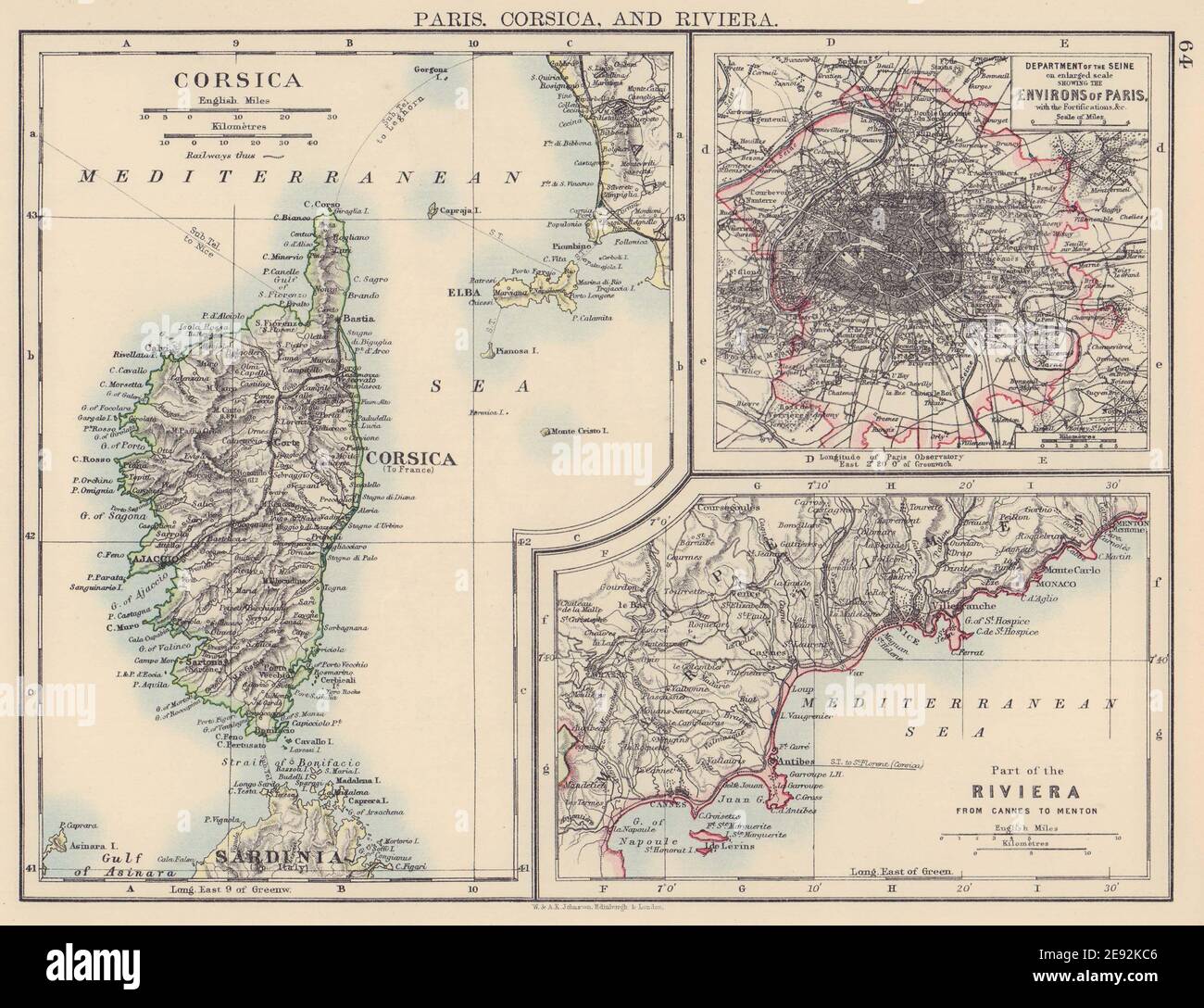 FRANCE. Paris Corsica Riviera. Ile de France Côte d'Azur(Cannes-Menton) 1901 map Stock Photo